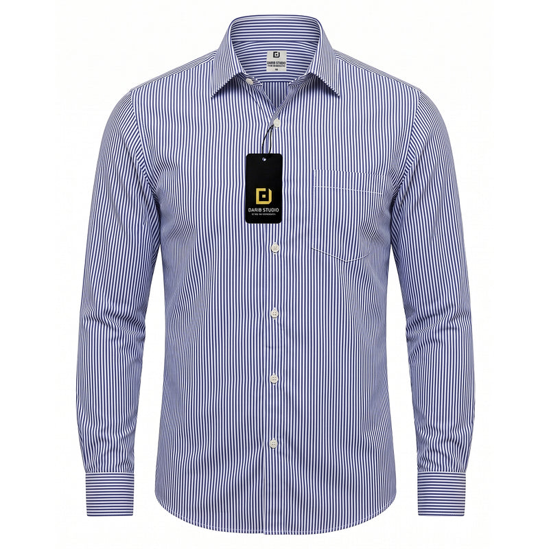 Blue Dark Nerrow line Casual Shirt 502
