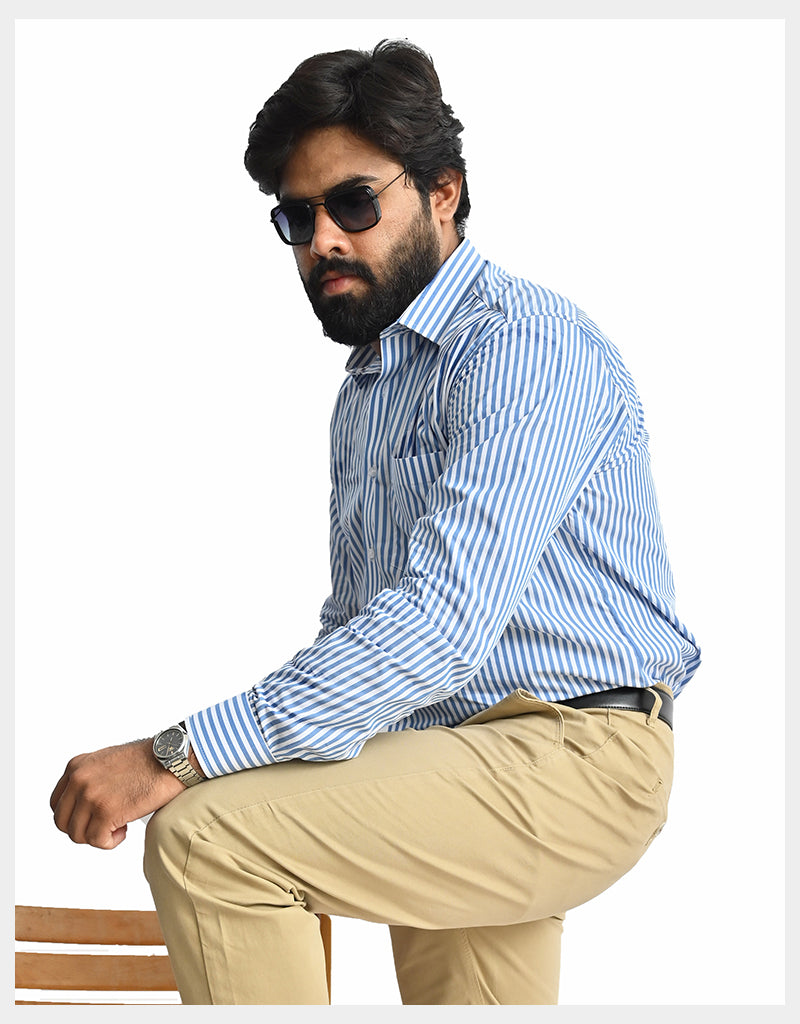 Blue light Wide Line Casual Shirt 512