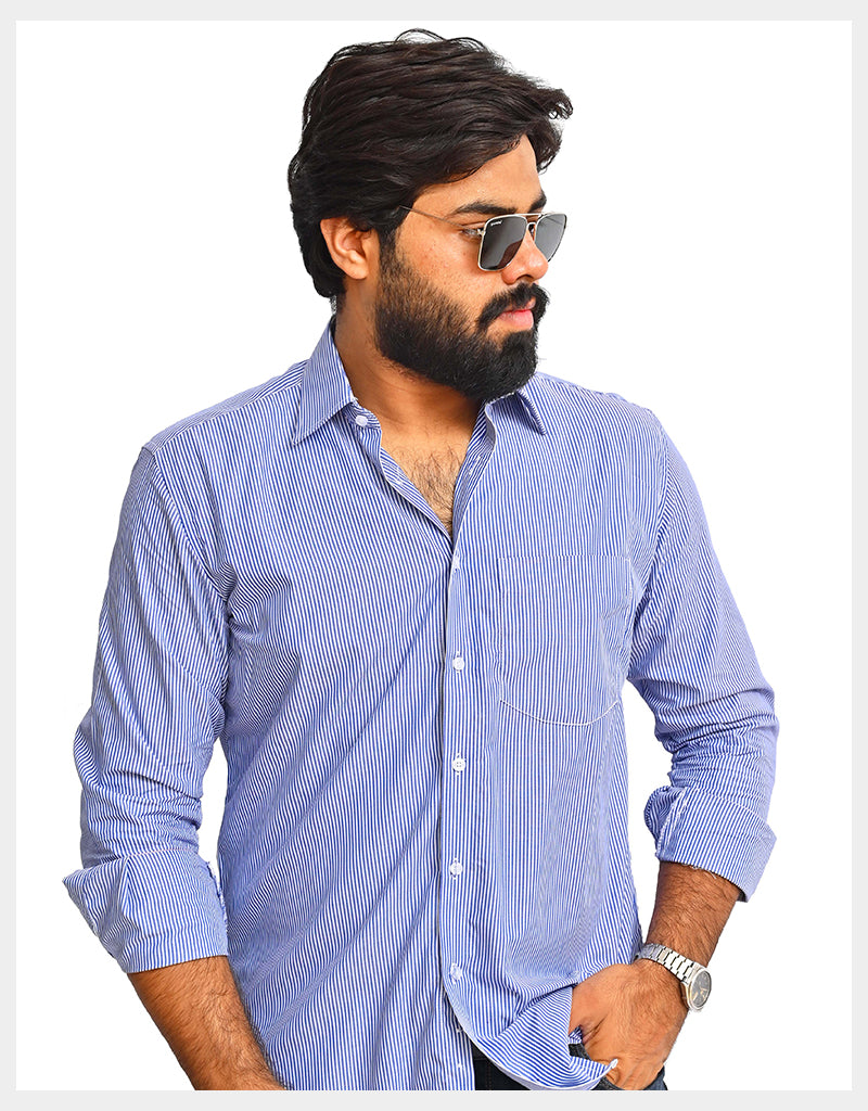 Blue Dark Nerrow line Casual Shirt 502